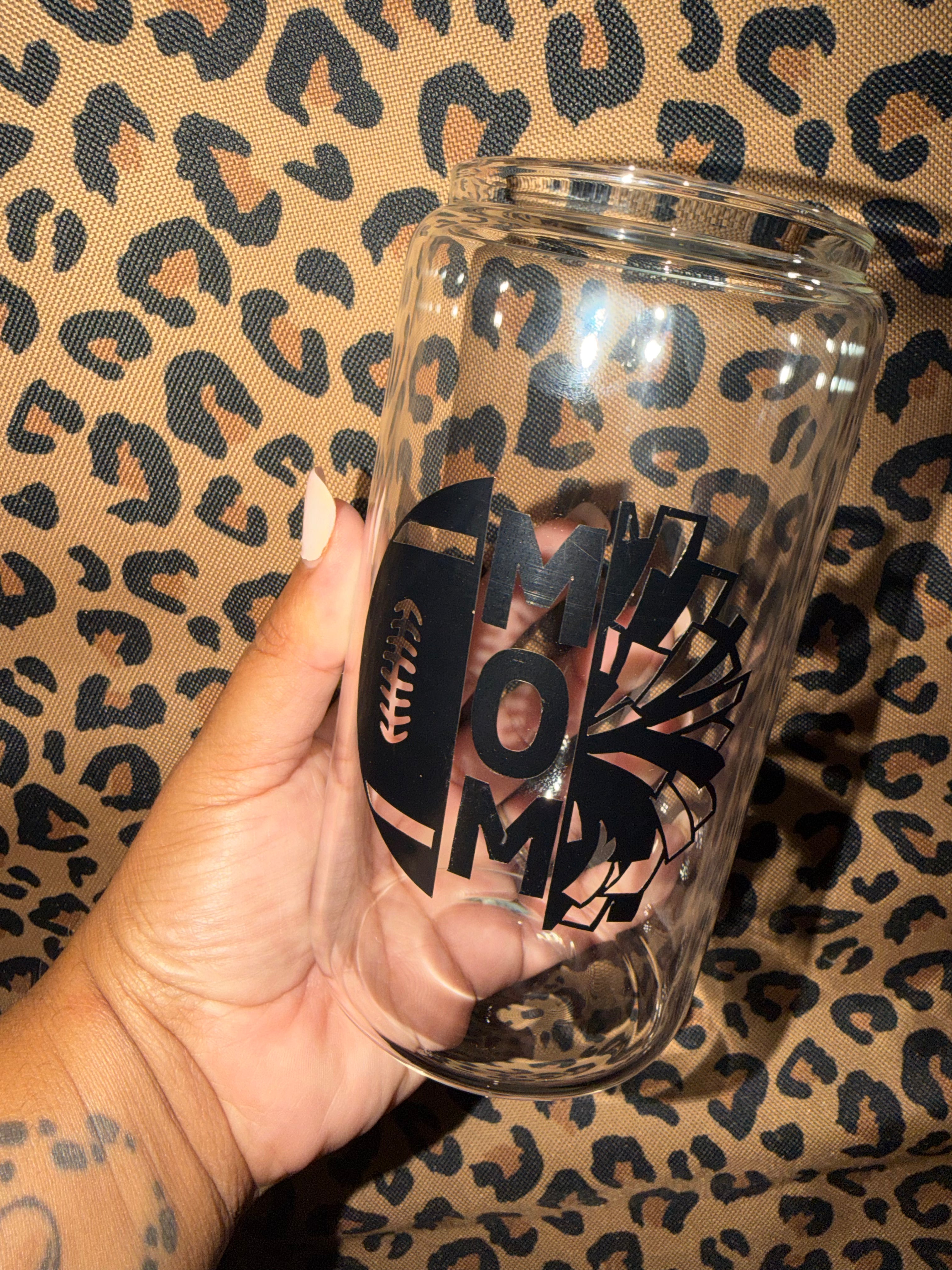 Football Mom with Pom Pom Glass Tumbler
