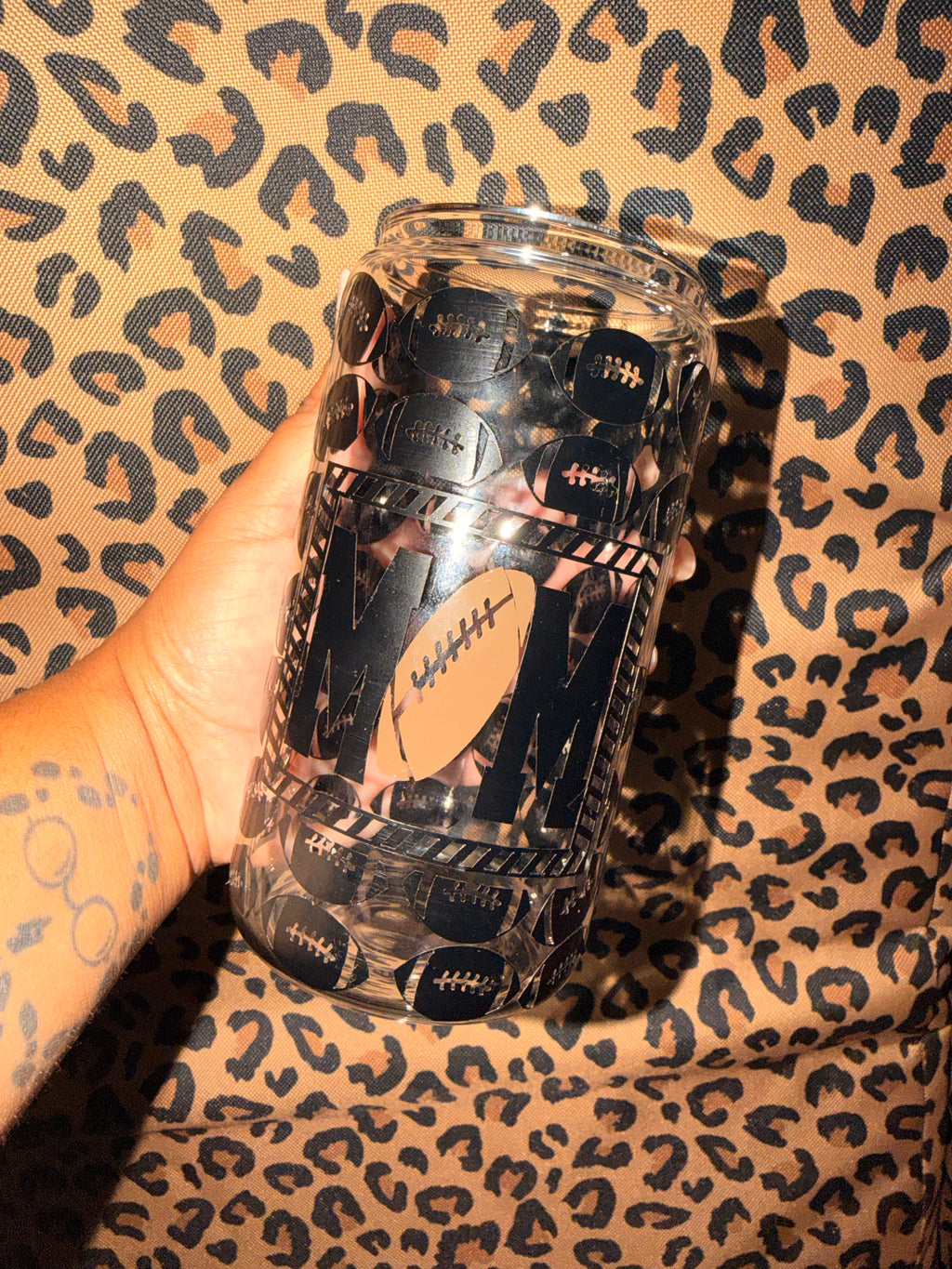 Football Mom Football Pattern Glass Tumbler
