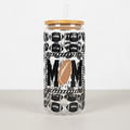 Football Mom Football Pattern Glass Tumbler